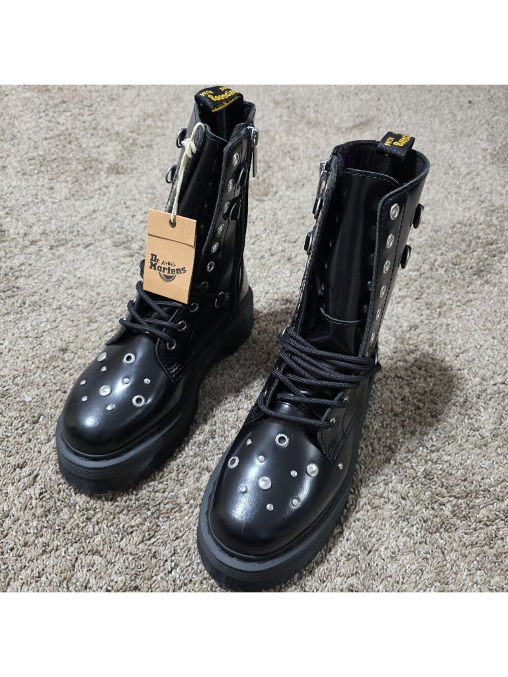 Dr. Martens Jadon Hi Studded Buttero Platform Boots Black Women's 7 Men's 6